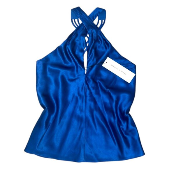 Veronica Beard Silk Halter Top Royal Sky Blue Sleeveless Designer Blouse XS - Picture 5 of 11